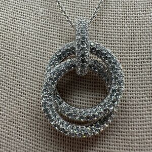 ‘Z’ signed silver tone interlocking ring rhinestone bling necklace